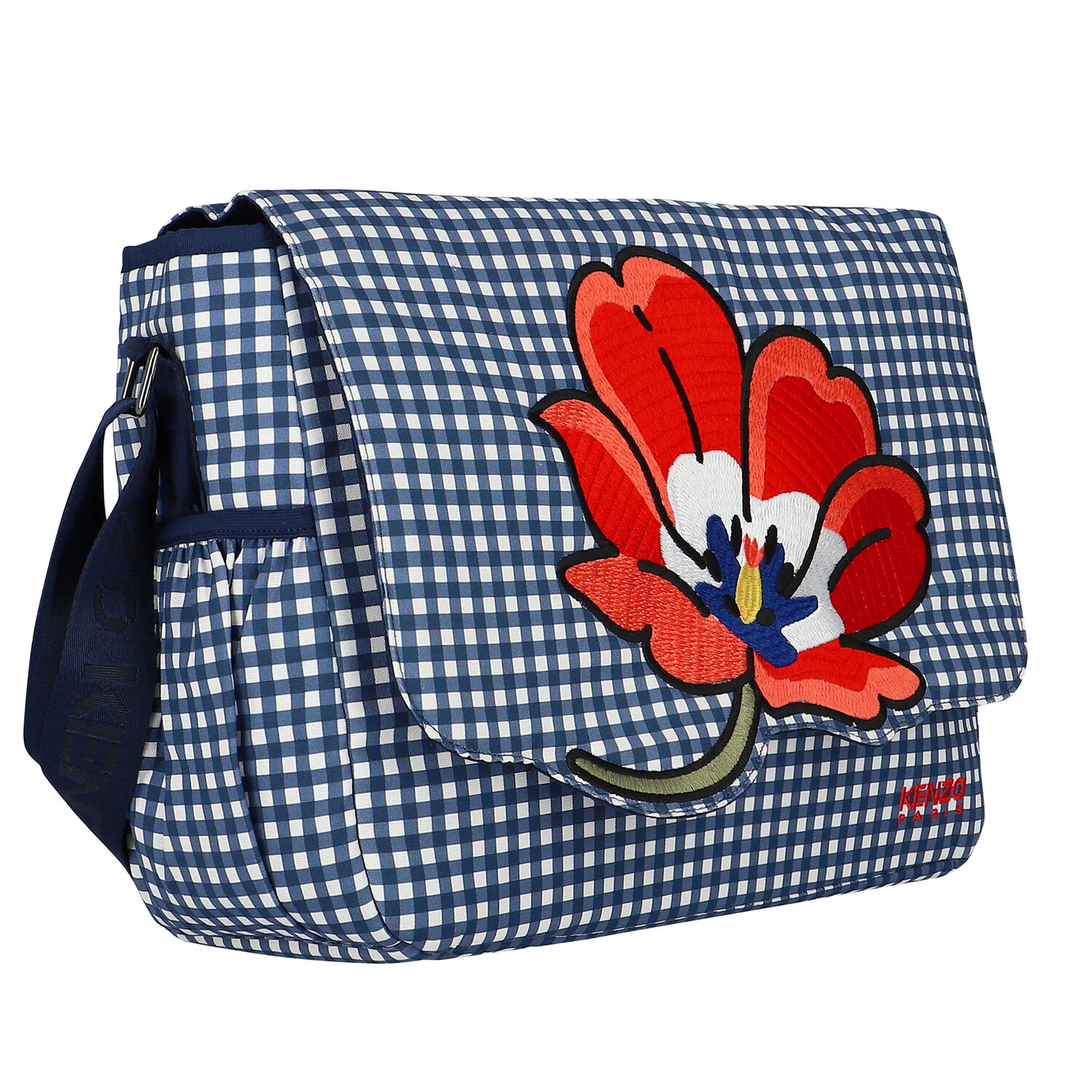 Navy Blue Gingham Baby Changing Bag, 1, hi-res